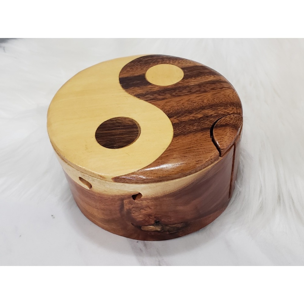 Handcrafted Ying Yang Wooden Puzzle Box Keepsake Storage Box